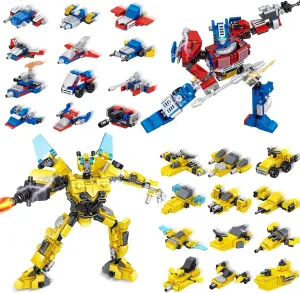 24 Packs Party Favors for Kids, Transform Robot Building Blocks, 12-in-1 Mech Building Set, Transforming Toy for Birthday Classroom Father's Day DIY Puzzle Robot Kit Stem Toy Gifts for Boys and Girls