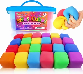 24 Pack Slow Rising Stress Cube: Stretchy Fidget Toys for Anxiety Relief, Large Size Squishy Cube, Pull Stretch Fidgets for Classroom Prize Box Toys, Classroom Reward for Student (2 Inches)