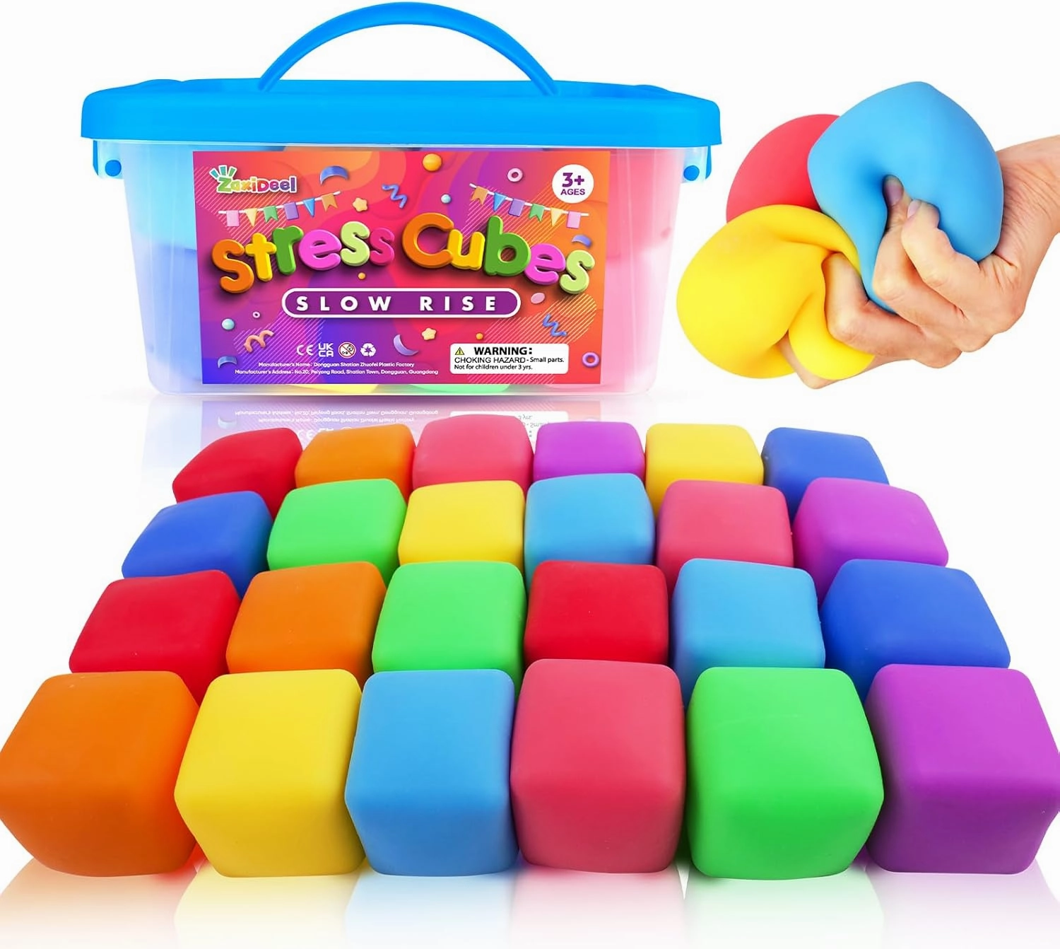 24 Pack Slow Rising Stress Cube: Stretchy Fidget Toys for Anxiety Relief, Large Size Squishy Cube, Pull Stretch Fidgets for Classroom Prize Box Toys, Classroom Reward for Student (2 Inches)