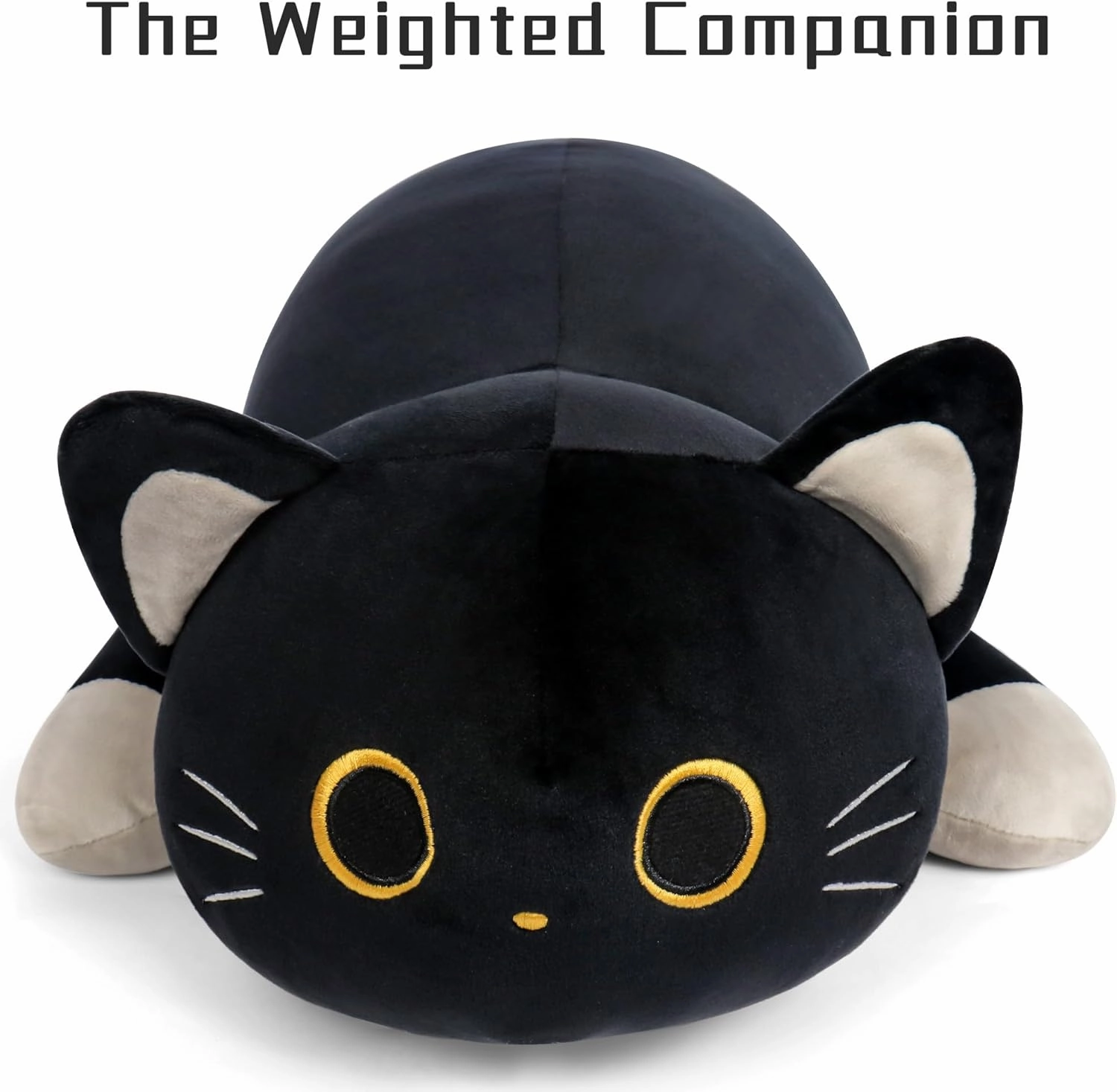 24" Black Cat Plush Weighted Stuffed Animals, 4.2lbs Weighted Black Cat Pillow Giant Cat Stuffed Animal Cuddle Plushies Gift for Kids Adults
