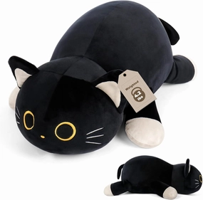 24" Black Cat Plush Weighted Stuffed Animals, 4.2lbs Weighted Black Cat Pillow Giant Cat Stuffed Animal Cuddle Plushies Gift for Kids Adults
