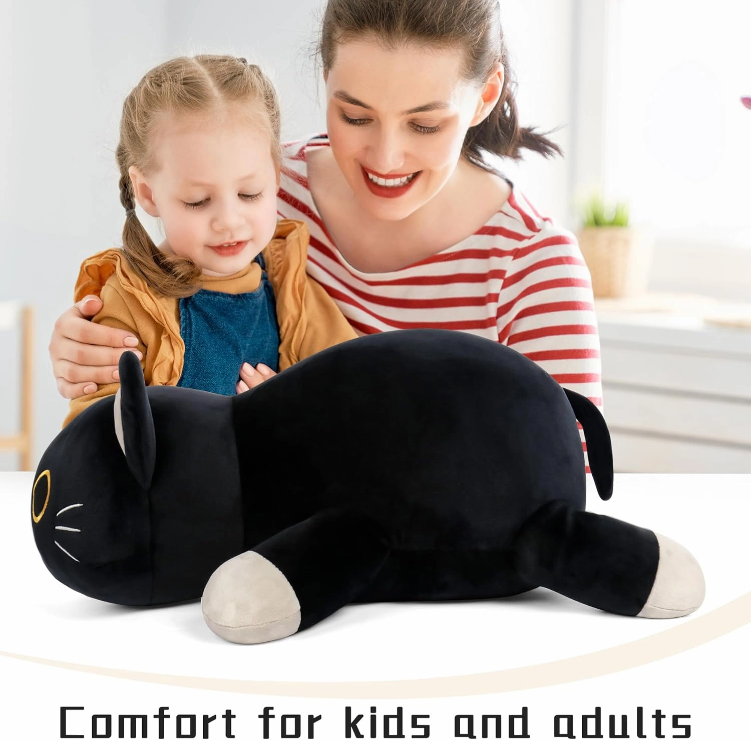 24" Black Cat Plush Weighted Stuffed Animals, 4.2lbs Weighted Black Cat Pillow Giant Cat Stuffed Animal Cuddle Plushies Gift for Kids Adults