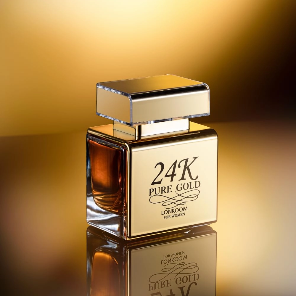 24K Pure Gold Perfume for Women, 3.4 Fl Oz/100ml Eau de Parfum Spray Travel Size Perfumes Long-Lasting Fragrance, Floral Fruity Notes of Praline, Vanilla, Musk, Rose, Strawberry, Amber