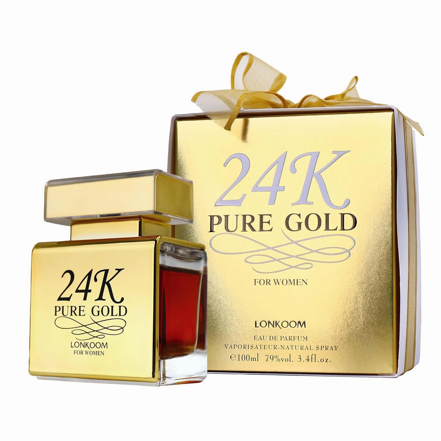 24K Pure Gold Perfume for Women, 3.4 Fl Oz/100ml Eau de Parfum Spray Travel Size Perfumes Long-Lasting Fragrance, Floral Fruity Notes of Praline, Vanilla, Musk, Rose, Strawberry, Amber