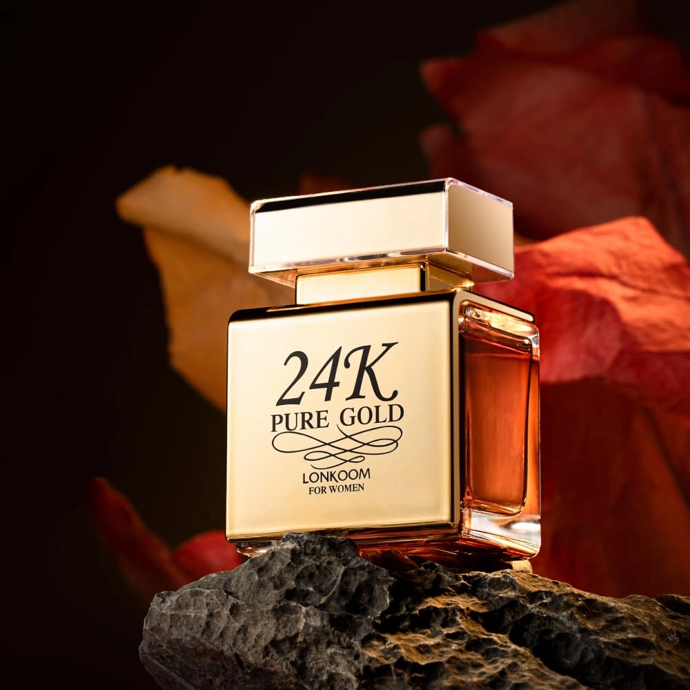 24K Pure Gold Perfume for Women, 3.4 Fl Oz/100ml Eau de Parfum Spray Travel Size Perfumes Long-Lasting Fragrance, Floral Fruity Notes of Praline, Vanilla, Musk, Rose, Strawberry, Amber