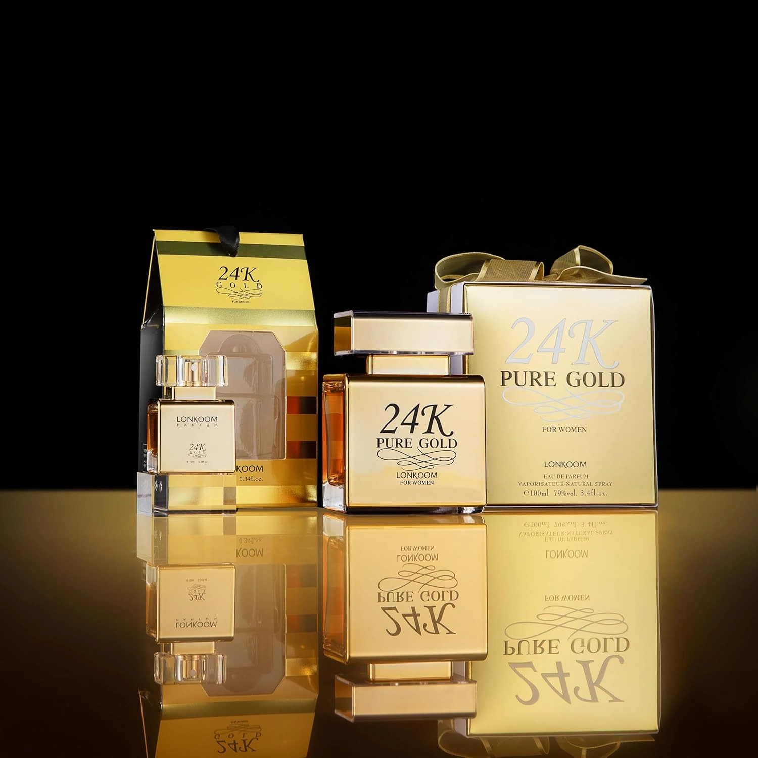24K Pure Gold Perfume for Women, 3.4 Fl Oz/100ml Eau de Parfum Spray Travel Size Perfumes Long-Lasting Fragrance, Floral Fruity Notes of Praline, Vanilla, Musk, Rose, Strawberry, Amber