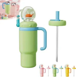 24oz Stainless Steel Whale Fountain Tumbler with Handle-Fun hydration,Cute Summer Fountain Tumbler with Leak-Proof Design & 2 Lids Perfect for Kids, Teens, and Adults