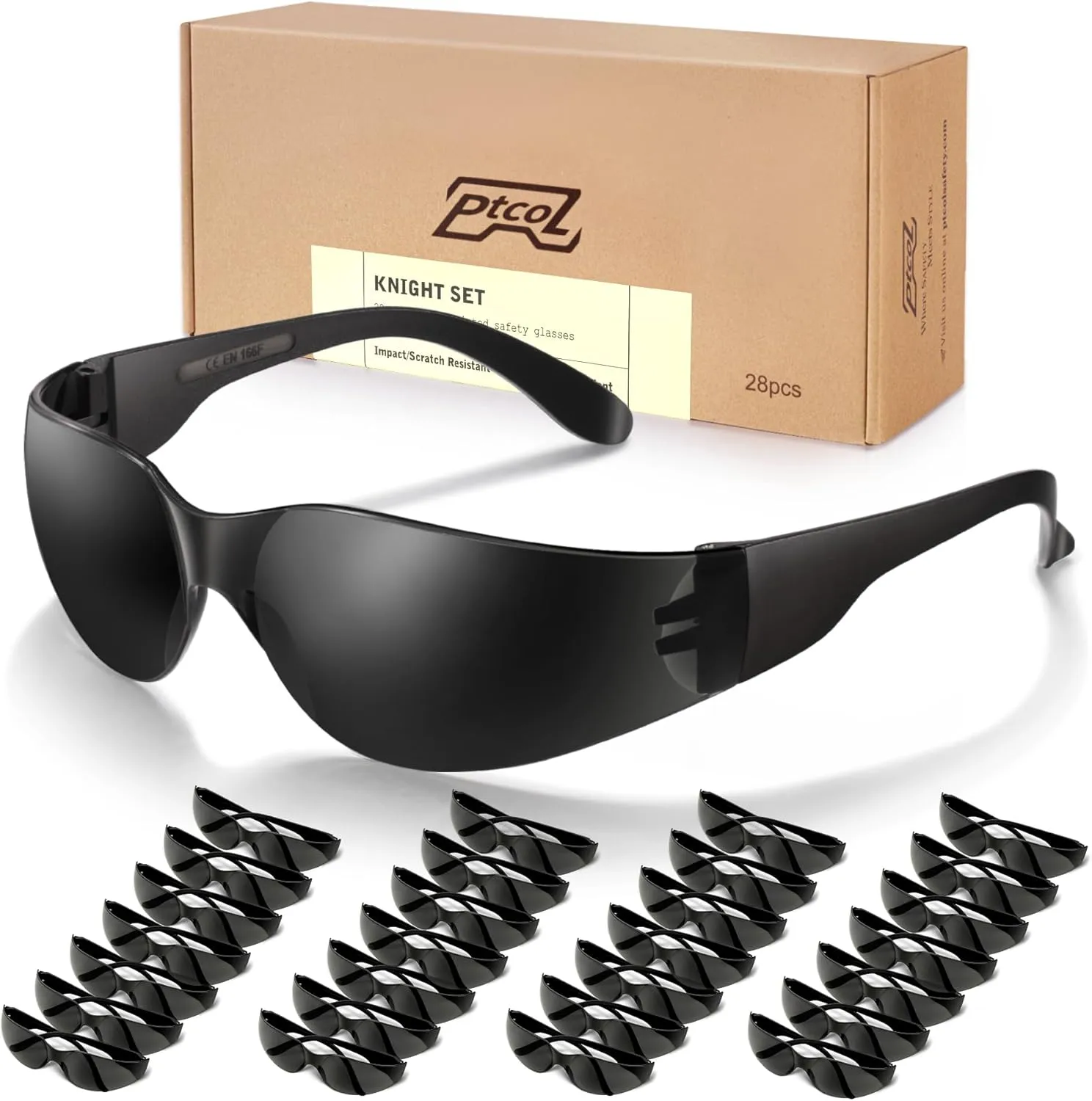 28 Pack Safety Glasses (Bulk Pack of 24 4) Unisex Black Tinted Anti-Scratch Protective Goggles Impact Resistant Lens Eyewear with ANSI Z87.1 Certified Perfect for Construction, Shooting and Laboratory