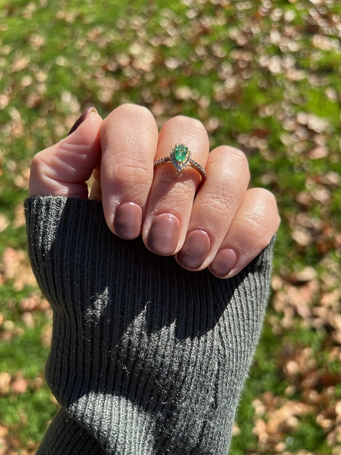 2/5 Carat White and Chocolate Diamond with 1/3 Carat Pear Cut Green Emerald Teardrop Halo Ring for Women in 14k Yellow Gold (Fancy Brown, cttw) Anniversary Promise Ring Size 4 to 10 by LeVian