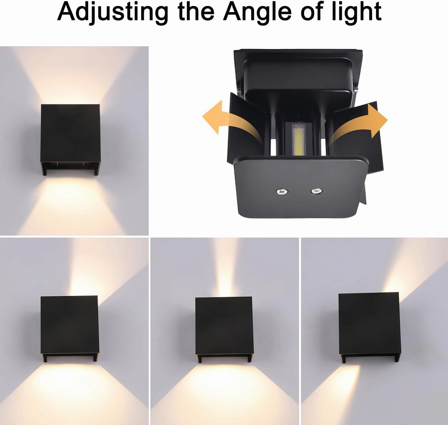 2 Pack LED Outdoor Wall Lights Exterior/Interior, Up and Down Lights IP65 Waterproof Wall Sconces, Square Aluminum Outdoor Wall Lighting Fixtures, Modern Black 12W 3000K Warm Lights