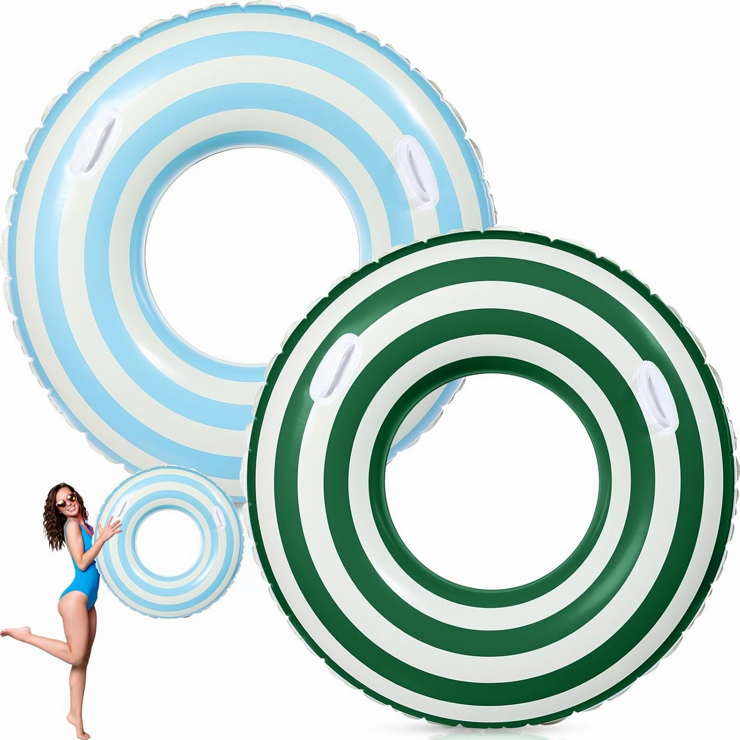 2 Pcs Large Adult Size Pool Ring Floats Swim Ring with Handles 47. 24 Inch Inflatable Swimming Pool Floats Tubes for Adults Teens for Beach Summer Lounger Party