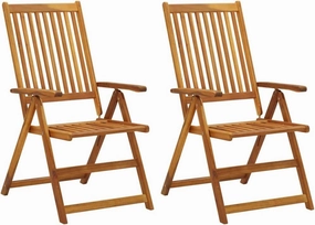 2 Pcs Solid Acacia Wood Patio Reclining Chairs Outdoor Lounge Seating with 5 Adjustable Positions for Garden, Poolside, Backyard