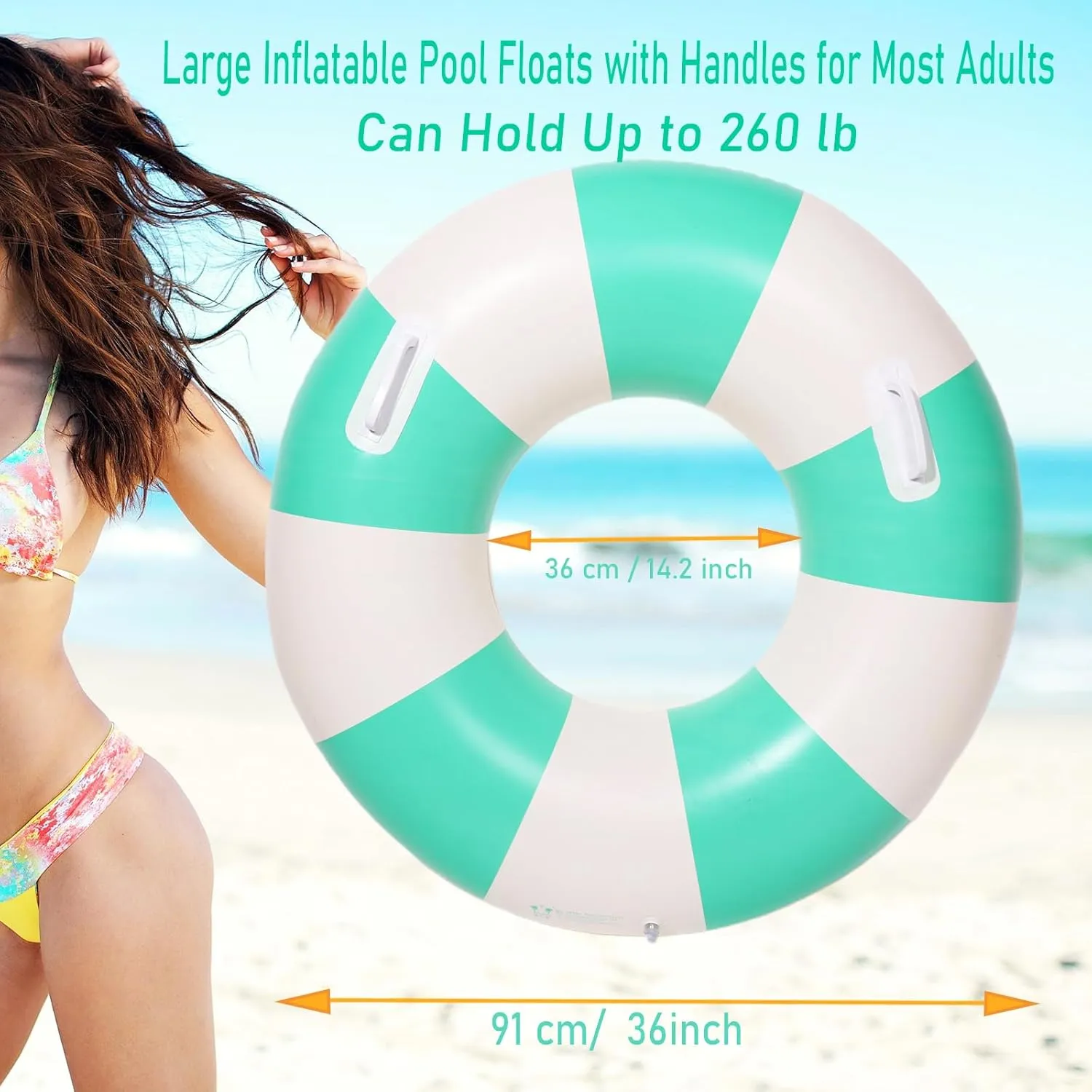 2PCS Large Swimming Pool Tubes Inflatable Pool Floats for Adult Swim Ring Floaties Inflatable Swimming Pool Raft Summer Beach Lounger Float Party Supplies