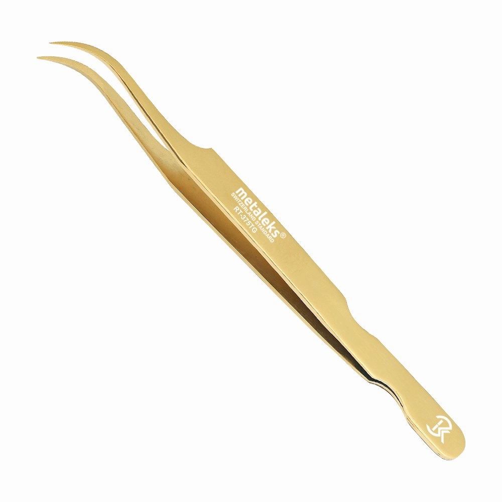2Pcs Professional Tweezers for Eyelash Extension - Straight and Curved Pointed Tweezers - Japanese Stainless Steel Precision Tweezers set With Pouch In Golden Titanium Coating