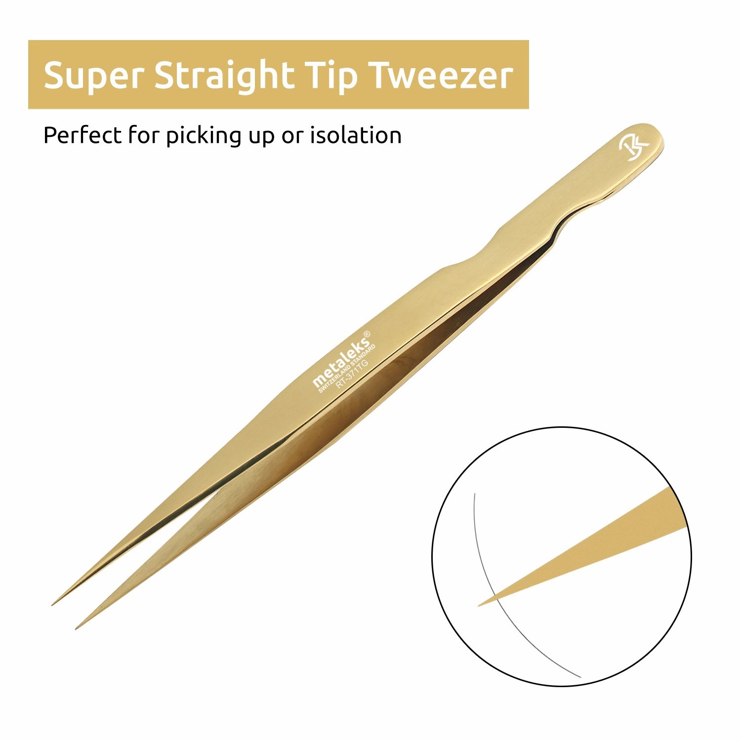 2Pcs Professional Tweezers for Eyelash Extension - Straight and Curved Pointed Tweezers - Japanese Stainless Steel Precision Tweezers set With Pouch In Golden Titanium Coating