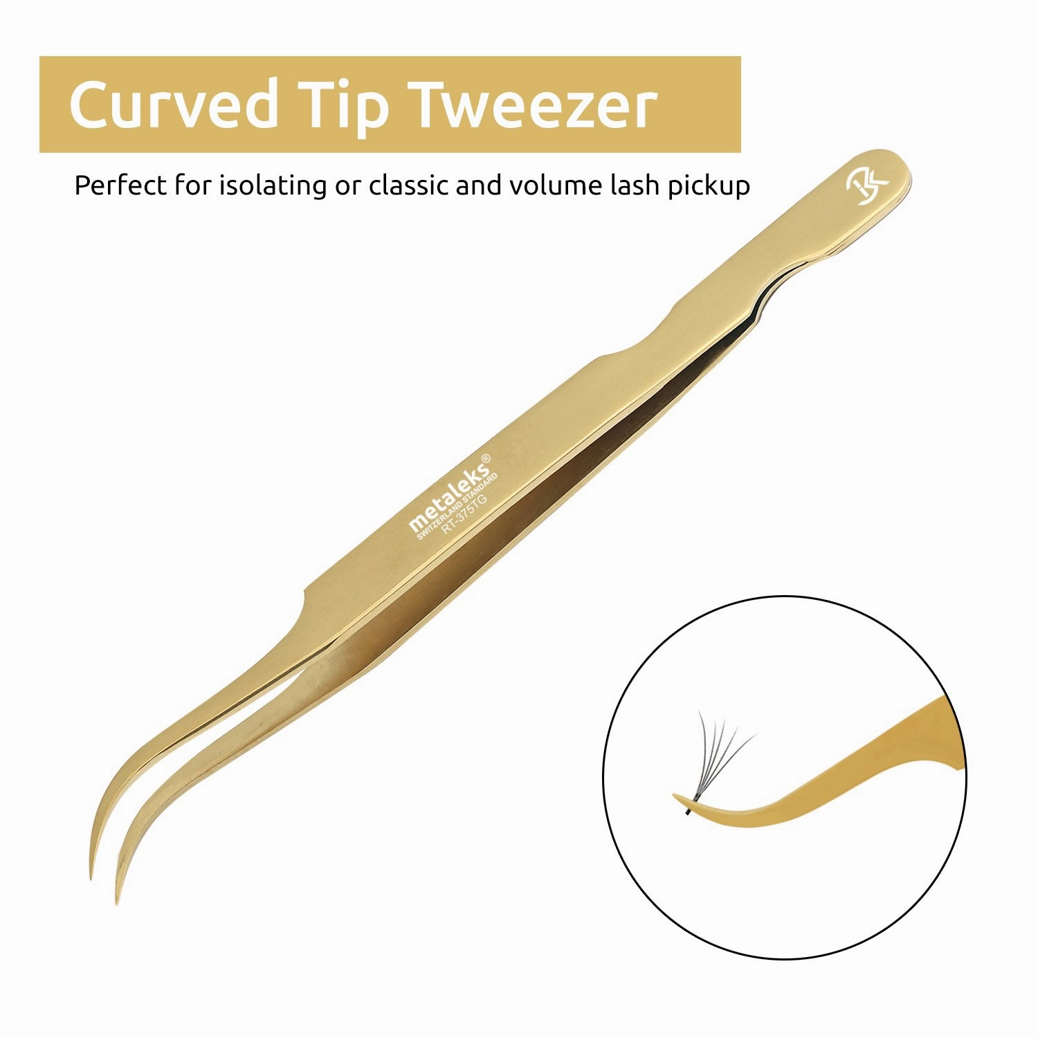 2Pcs Professional Tweezers for Eyelash Extension - Straight and Curved Pointed Tweezers - Japanese Stainless Steel Precision Tweezers set With Pouch In Golden Titanium Coating