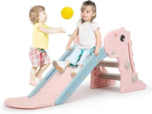 3 in 1 Toddler Slide, Kids Slide Climber Playset with Basketball Hoop, Indoor and Outdoor Playground for Kids, Folding Design Freestanding Baby Slide, Easy Assembly