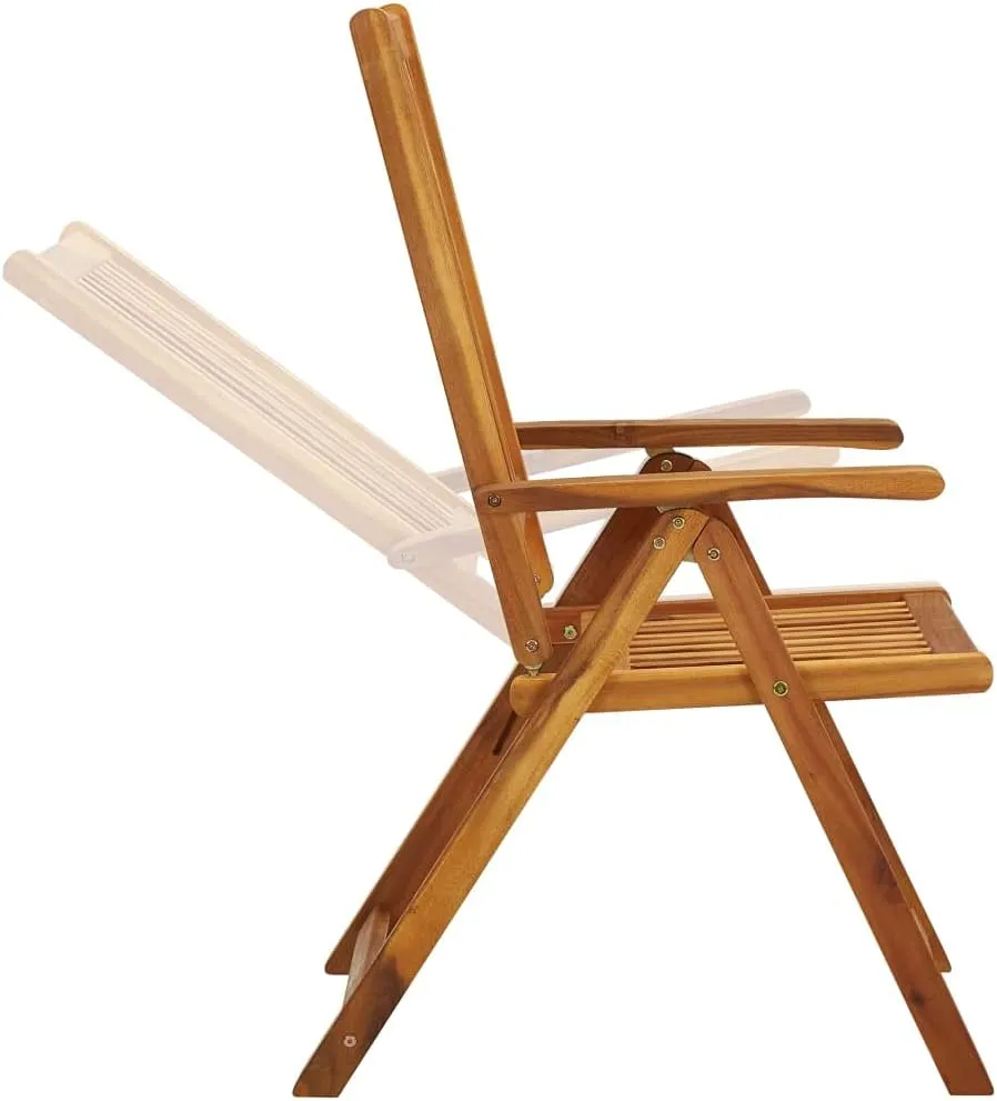3-Piece Solid Acacia Wood Reclining Patio Chairs Set - Adjustable Outdoor Lounge Seating for Patio, Garden, Poolside and Backyard Relaxation