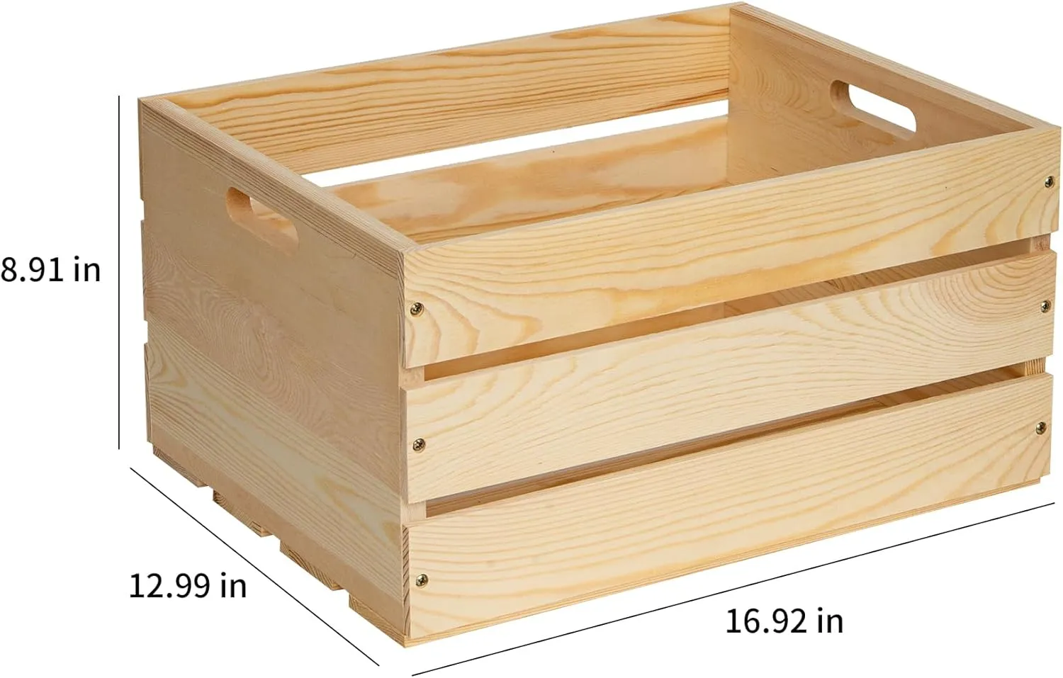 3 Pieces Large Pine Wood Crates For Storage, Unfinished Natural Wooden Crates, 17" x 13" x 8.9" Each, Holds Up to 50 Pounds