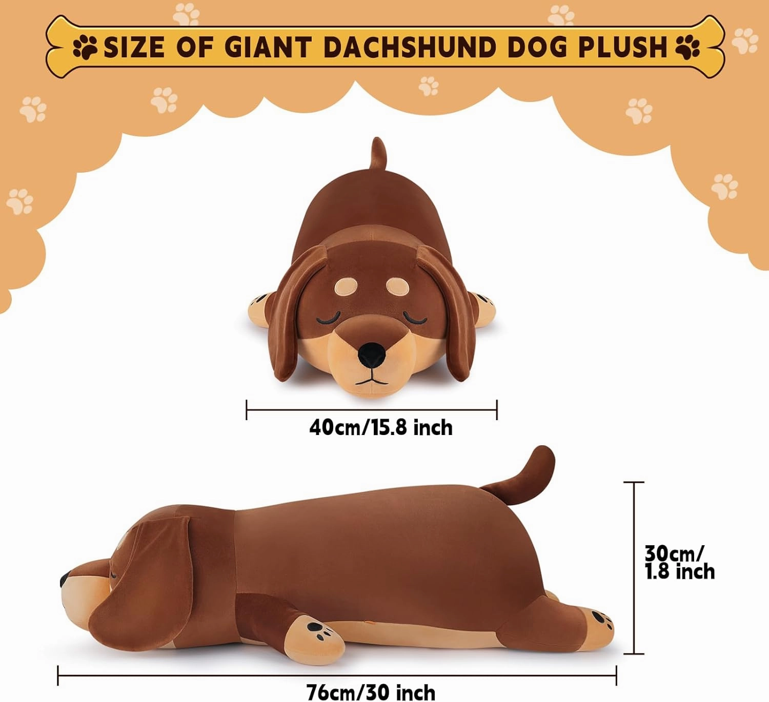 30'' Giant Dachshund Dog Plush Stuffed Animal- Weiner Dog Plush Pillow Plushies, Large Sleeping Dachshund Plush Toy, Cute Hugging Weiner Dog Stuffed Animal, Birthday Gifts for Kids Girls Boys