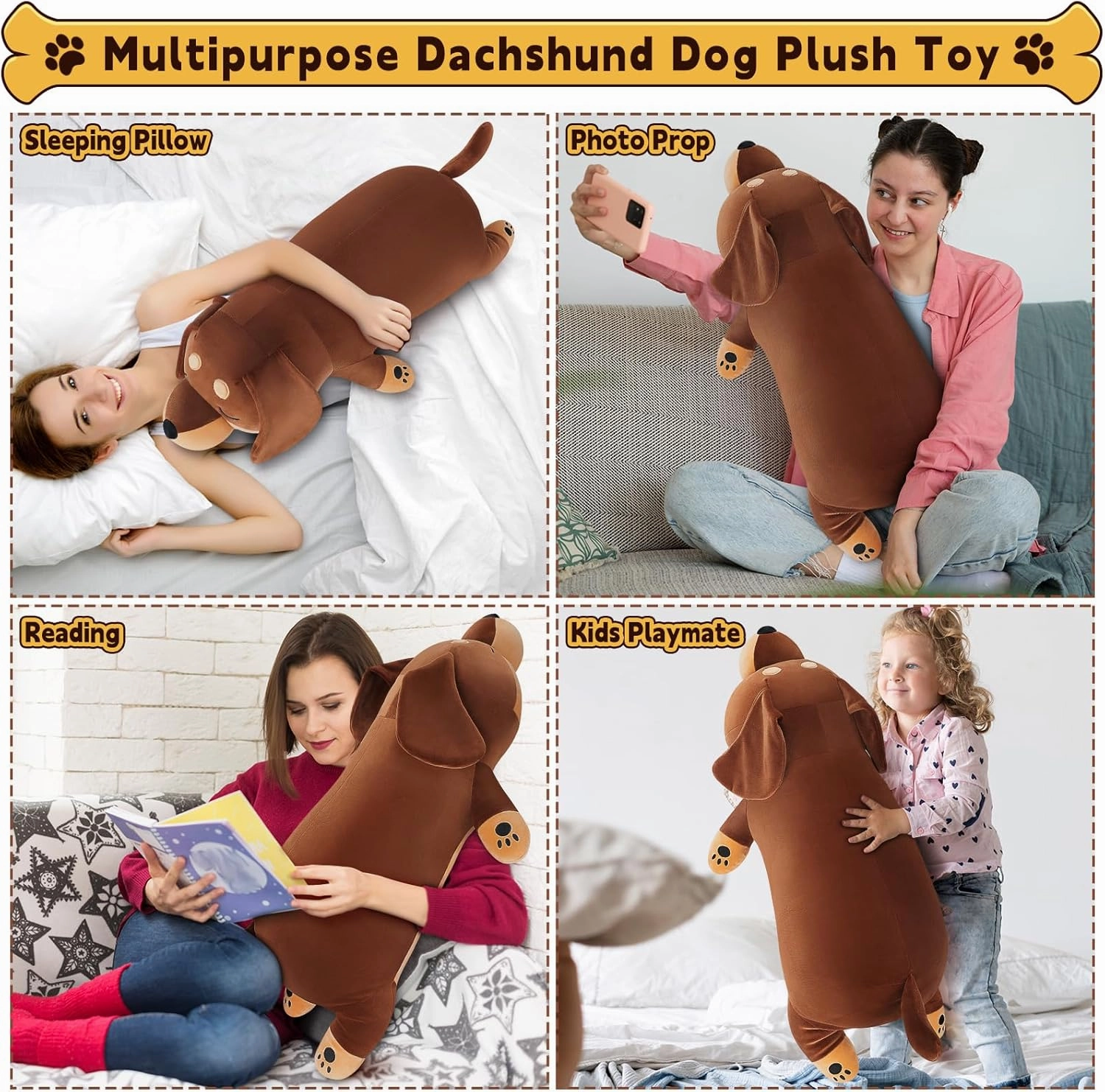30'' Giant Dachshund Dog Plush Stuffed Animal- Weiner Dog Plush Pillow Plushies, Large Sleeping Dachshund Plush Toy, Cute Hugging Weiner Dog Stuffed Animal, Birthday Gifts for Kids Girls Boys