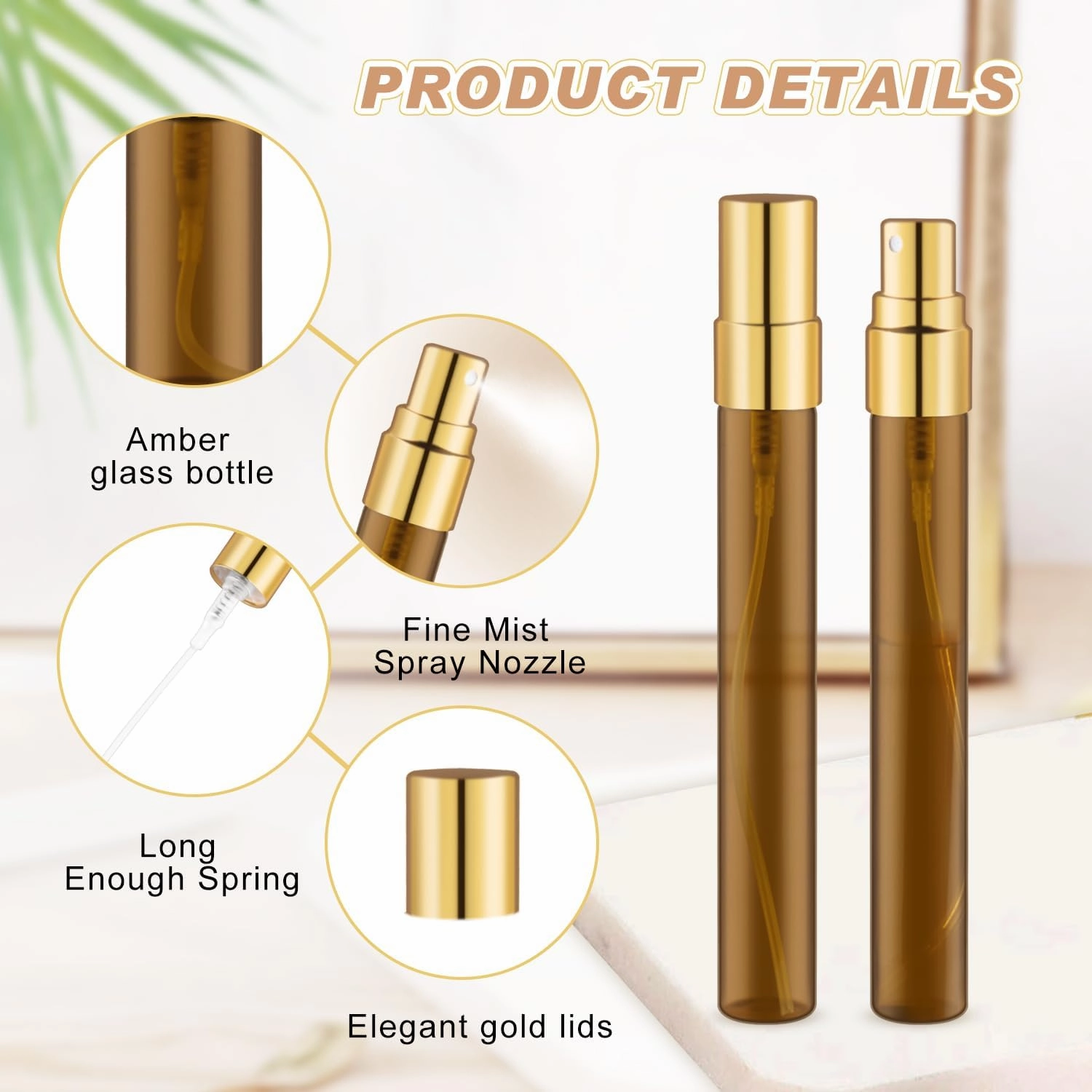 30 Pack Empty Mini Glass Spray Bottle Refillable Fine Mist Perfume Atomizer Portable Travel Sample Spray Bottles Containers For Perfume Essential Oils Cosmetics Liquid (amber bottle, 10ml)