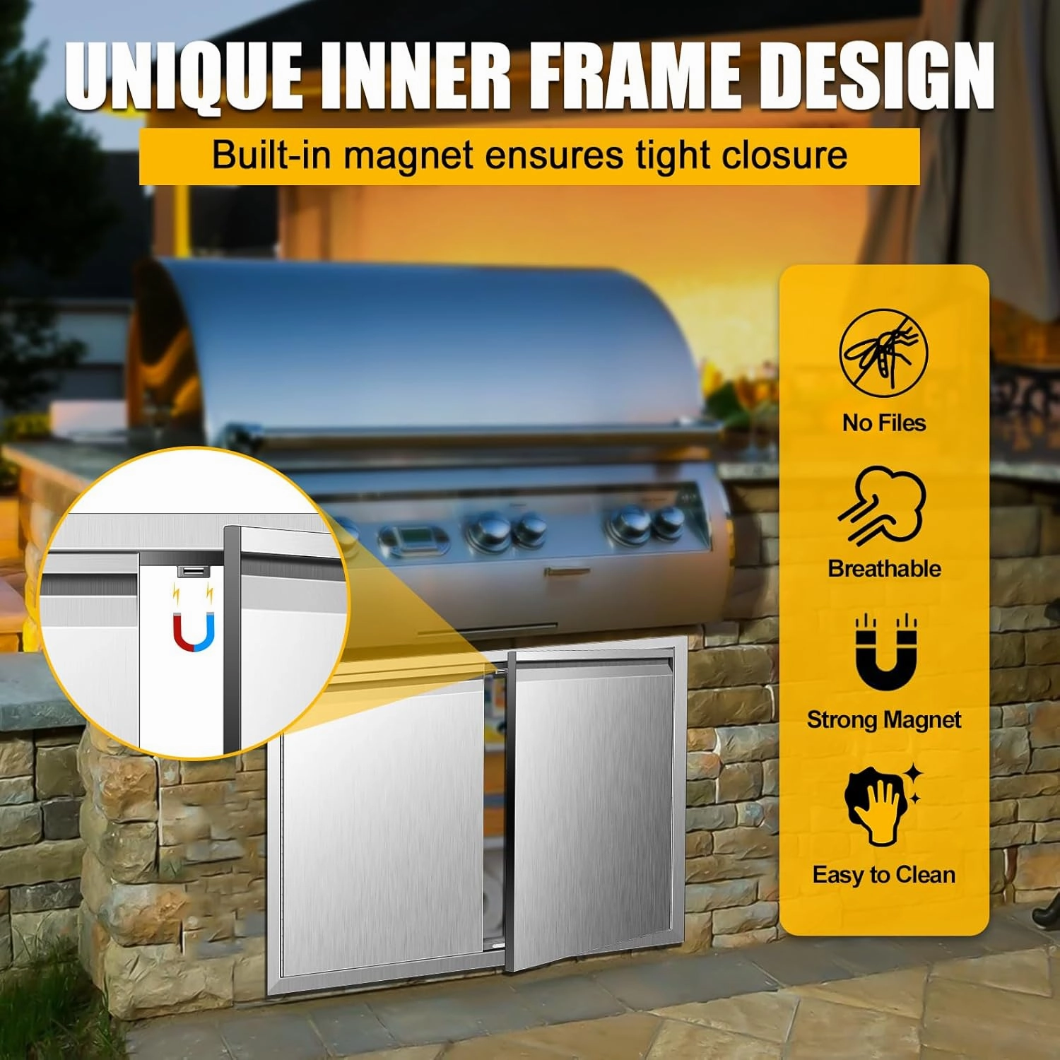 31Wx24H BBQ Access Double Doors, Flush Mount Stainless Steel Outdoor Kitchen Door with Horizontal Recessed Handle for Outside Cabinets and BBQ Island