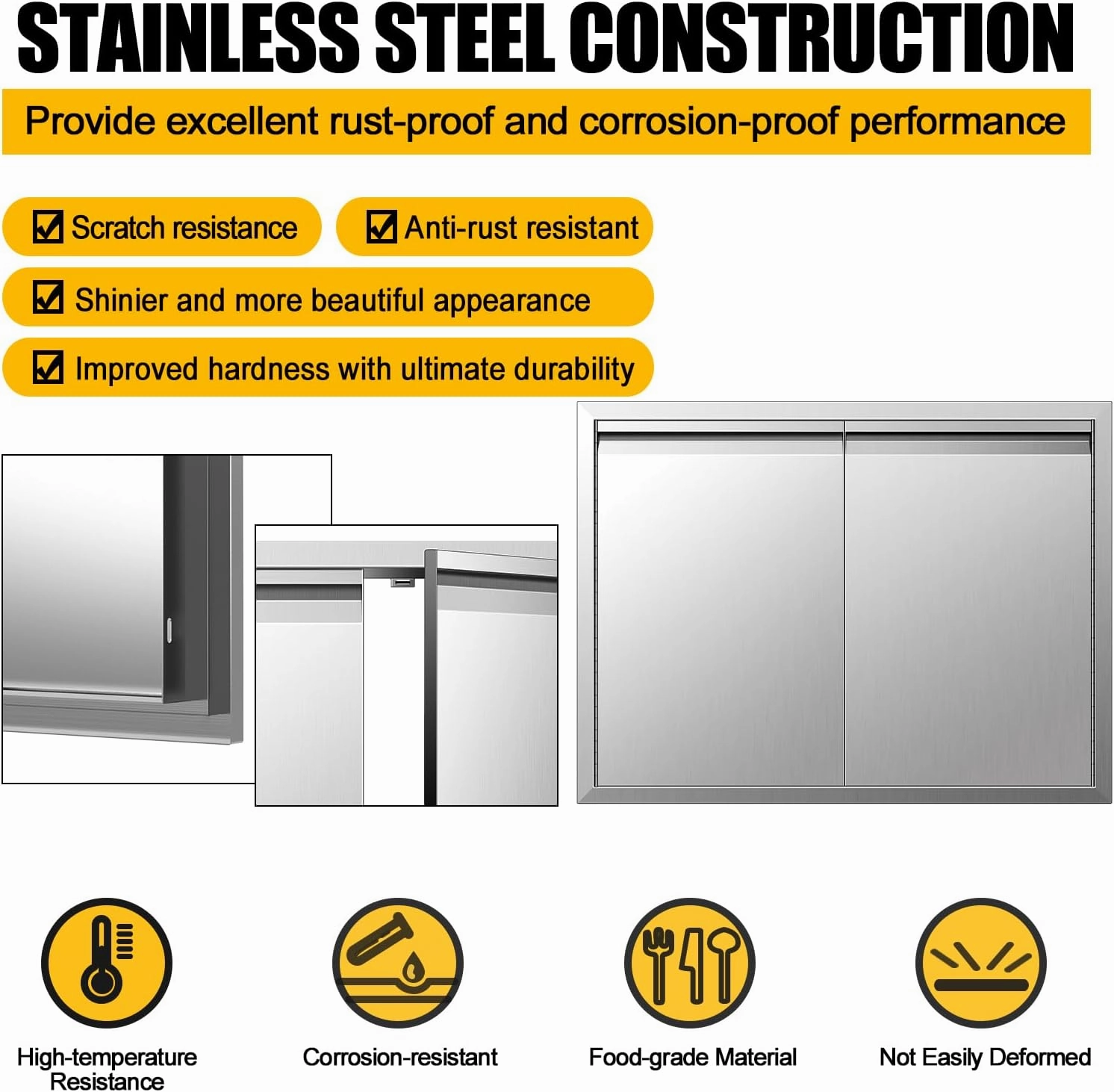 31Wx24H BBQ Access Double Doors, Flush Mount Stainless Steel Outdoor Kitchen Door with Horizontal Recessed Handle for Outside Cabinets and BBQ Island