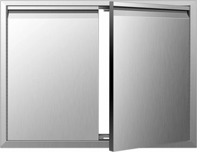 31Wx24H BBQ Access Double Doors, Flush Mount Stainless Steel Outdoor Kitchen Door with Horizontal Recessed Handle for Outside Cabinets and BBQ Island