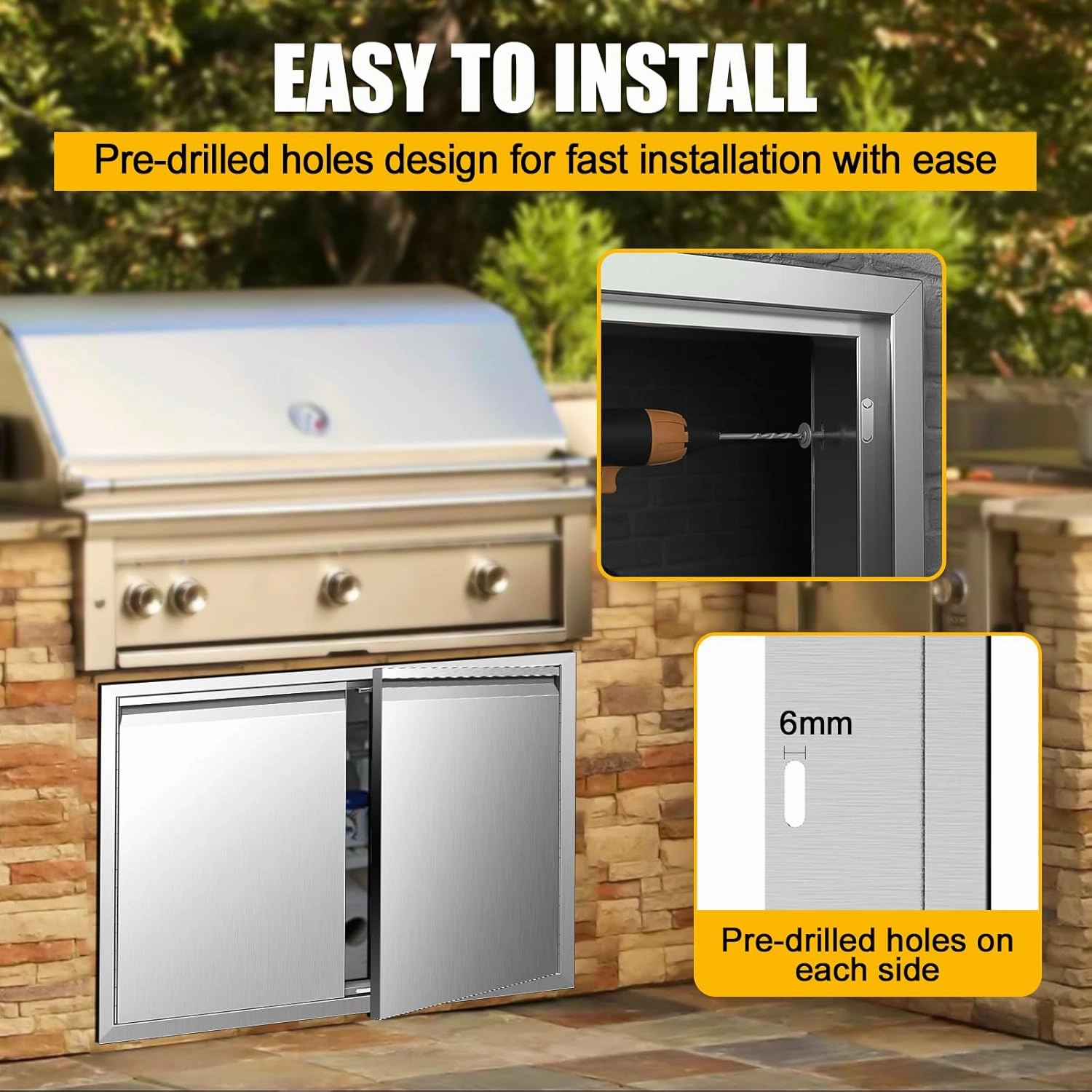 31Wx24H BBQ Access Double Doors, Flush Mount Stainless Steel Outdoor Kitchen Door with Horizontal Recessed Handle for Outside Cabinets and BBQ Island