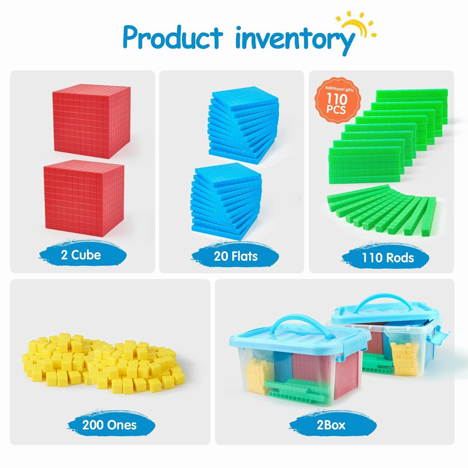 334 PCS Base Ten Blocks Set,Contains 110 rods Counting Cubes to Help Kids Learn Maths. 2 Boxes-Pack.(2)