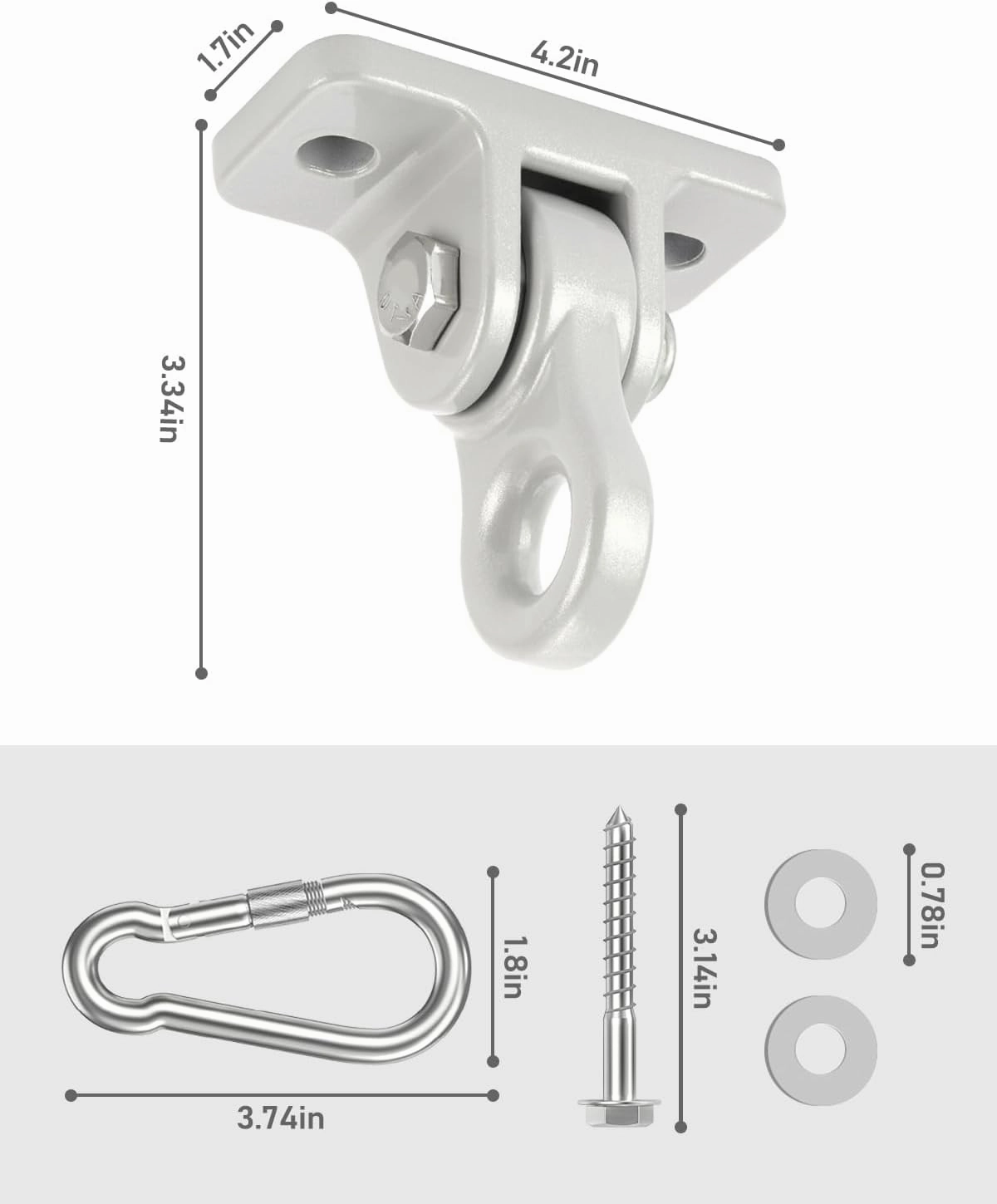 3500lb Heavy Duty Porch Swing Hangers Kit, with Screws Bolts for Wooden Sets Playground Porch Patio Yoga Seat Indoor Outdoor Hanging Snap Hooks (4 Pack Silver)