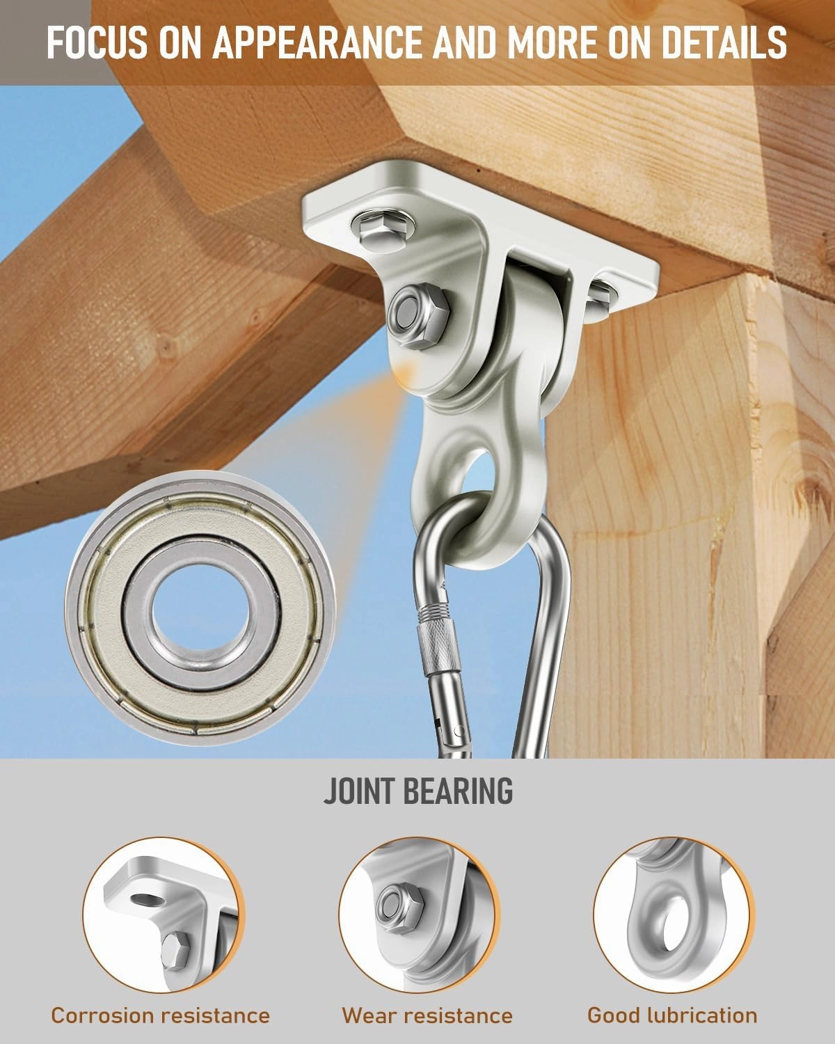 3500lb Heavy Duty Porch Swing Hangers Kit, with Screws Bolts for Wooden Sets Playground Porch Patio Yoga Seat Indoor Outdoor Hanging Snap Hooks (4 Pack Silver)