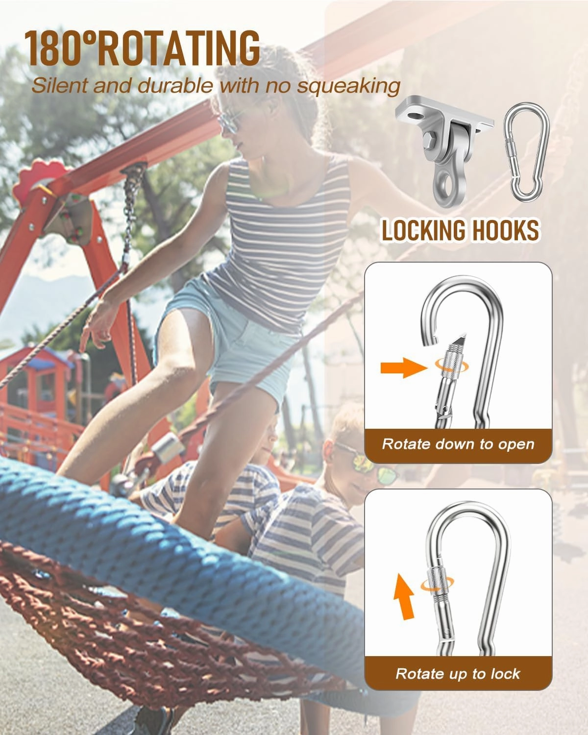 3500lb Heavy Duty Porch Swing Hangers Kit, with Screws Bolts for Wooden Sets Playground Porch Patio Yoga Seat Indoor Outdoor Hanging Snap Hooks (4 Pack Silver)