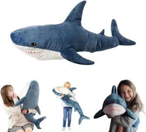39.5-inch Plush Shark Toy Pillow, Super Soft and Cute Plush Shark Toys, Shark Cushion Pillow Shark Plush Stuffed Animal Sharks Children’s Boys and Girls Room Decoration Bedtime Gift (Blue)