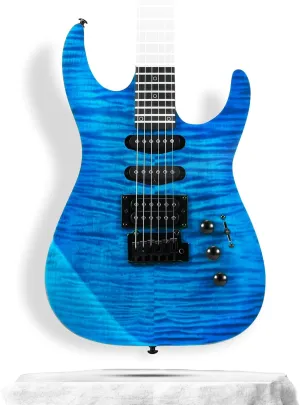 39" Solid Body Electric Guitar: Electric Guitar Kit with Bone Nut, Full Size 6 String Guitars with 24 Frets,Poplar Body AAA Flame Maple Top,Guitarra Electrica with HSS Ceramic Pickup,Blue