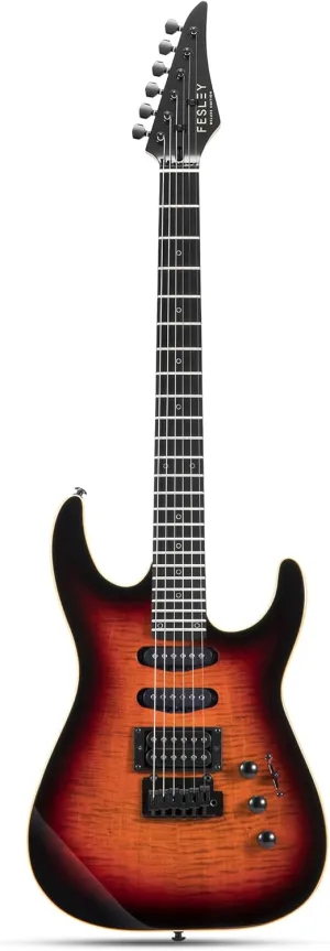 39" Solid Body Electric Guitar: Electric Guitar Kit with Bone Nut, Full Size 6 String Guitars with 24 Frets,Poplar Body AAA Flame Maple Top,Guitarra Electrica with HSS Ceramic Pickup,Sunburst