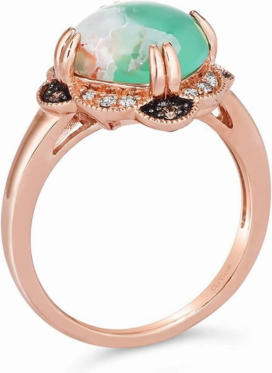 3 1/4 Carat Cushion Shaped Aquaprase Cabochon Topaz and Quartz Milgrain Flower Statement Ring for Women in 14k Rose Gold Plated 925 Sterling Silver Promise Anniversary Ring Size 5 to 10 by LeVian