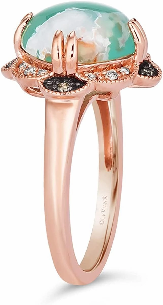 3 1/4 Carat Cushion Shaped Aquaprase Cabochon Topaz and Quartz Milgrain Flower Statement Ring for Women in 14k Rose Gold Plated 925 Sterling Silver Promise Anniversary Ring Size 5 to 10 by LeVian