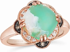 3 1/4 Carat Cushion Shaped Aquaprase Cabochon Topaz and Quartz Milgrain Flower Statement Ring for Women in 14k Rose Gold Plated 925 Sterling Silver Promise Anniversary Ring Size 5 to 10 by LeVian