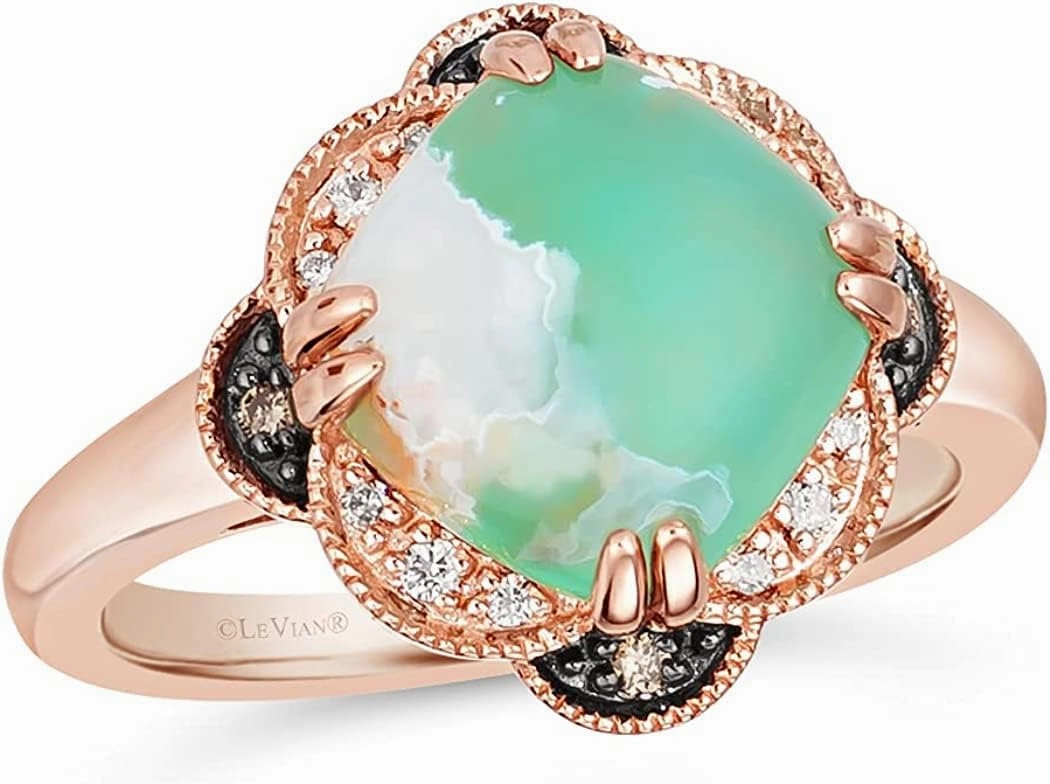 3 1/4 Carat Cushion Shaped Aquaprase Cabochon Topaz and Quartz Milgrain Flower Statement Ring for Women in 14k Rose Gold Plated 925 Sterling Silver Promise Anniversary Ring Size 5 to 10 by LeVian
