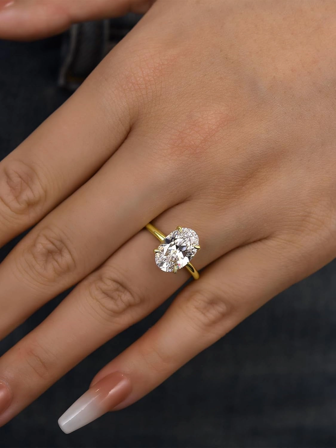 3.5 Carat Elongated Oval Cut Engagement Ring for Women Gold Plated 925 Sterling Silver Simulated Diamond Promise Ring