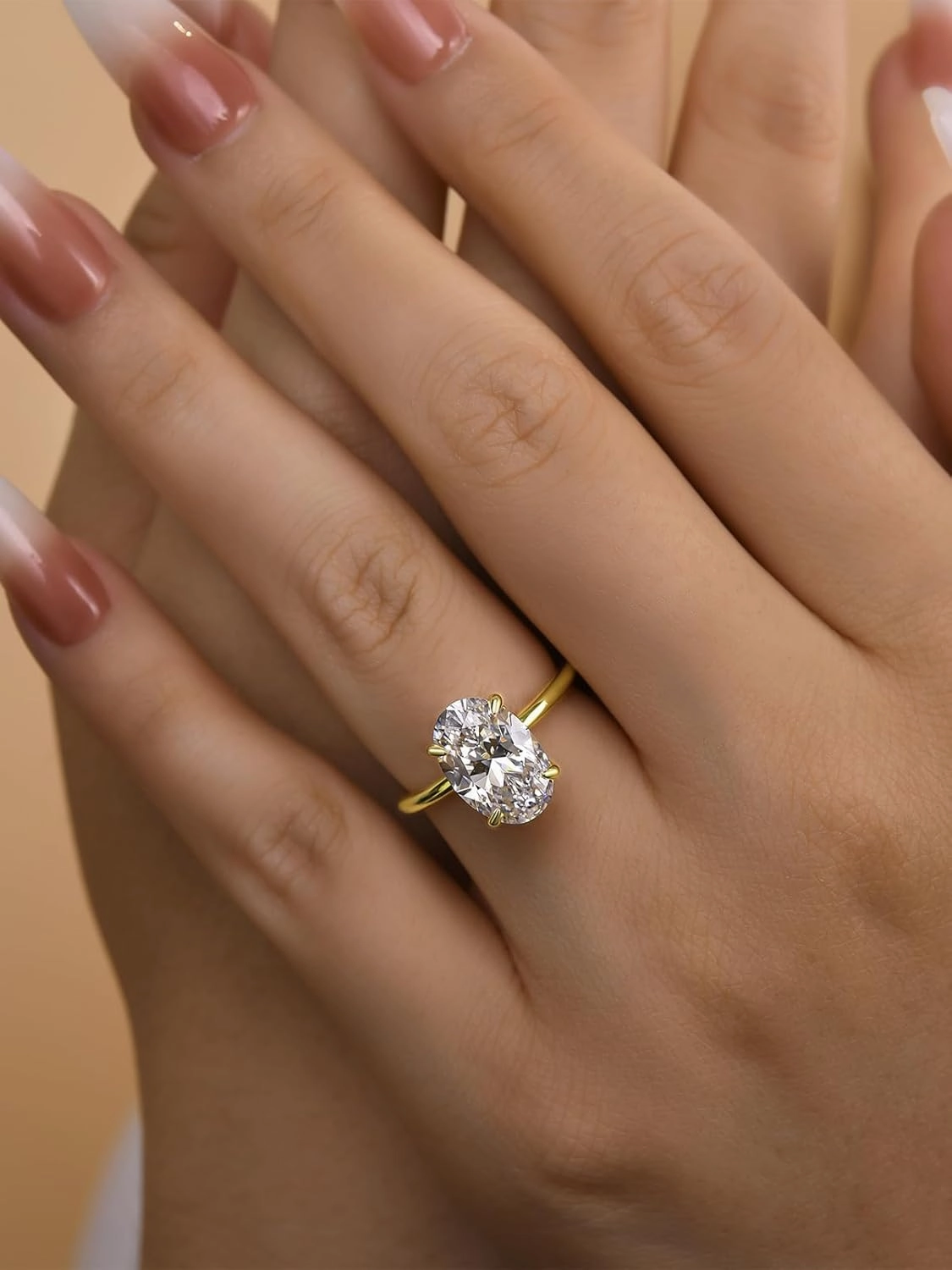 3.5 Carat Elongated Oval Cut Engagement Ring for Women Gold Plated 925 Sterling Silver Simulated Diamond Promise Ring