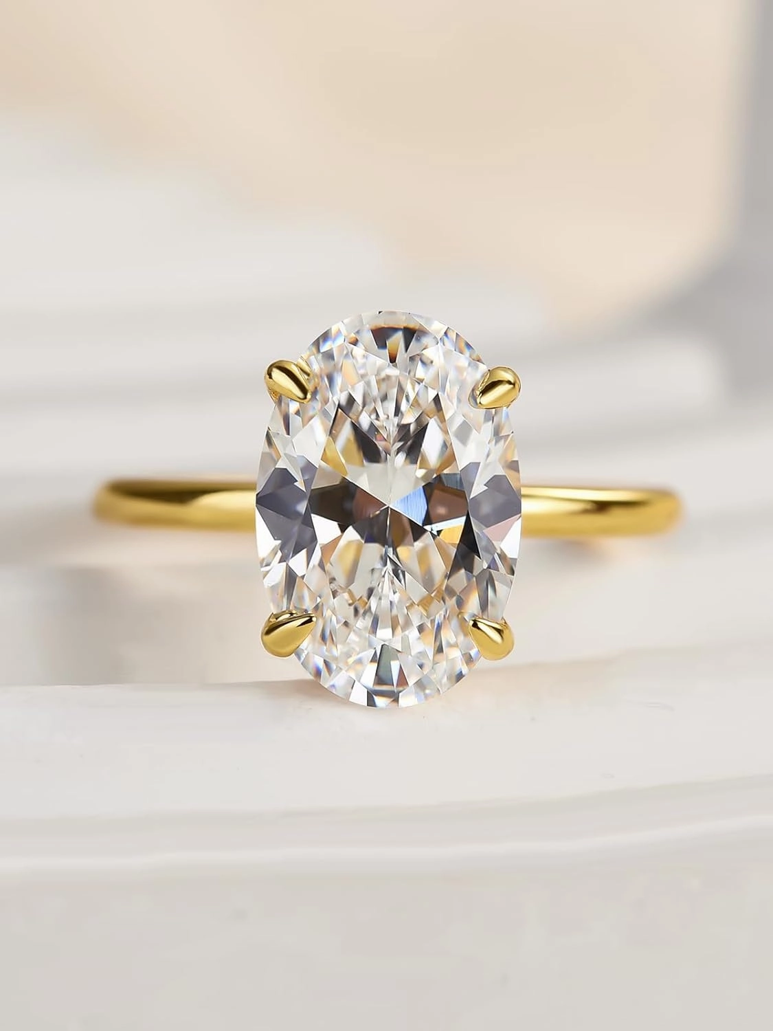 3.5 Carat Elongated Oval Cut Engagement Ring for Women Gold Plated 925 Sterling Silver Simulated Diamond Promise Ring