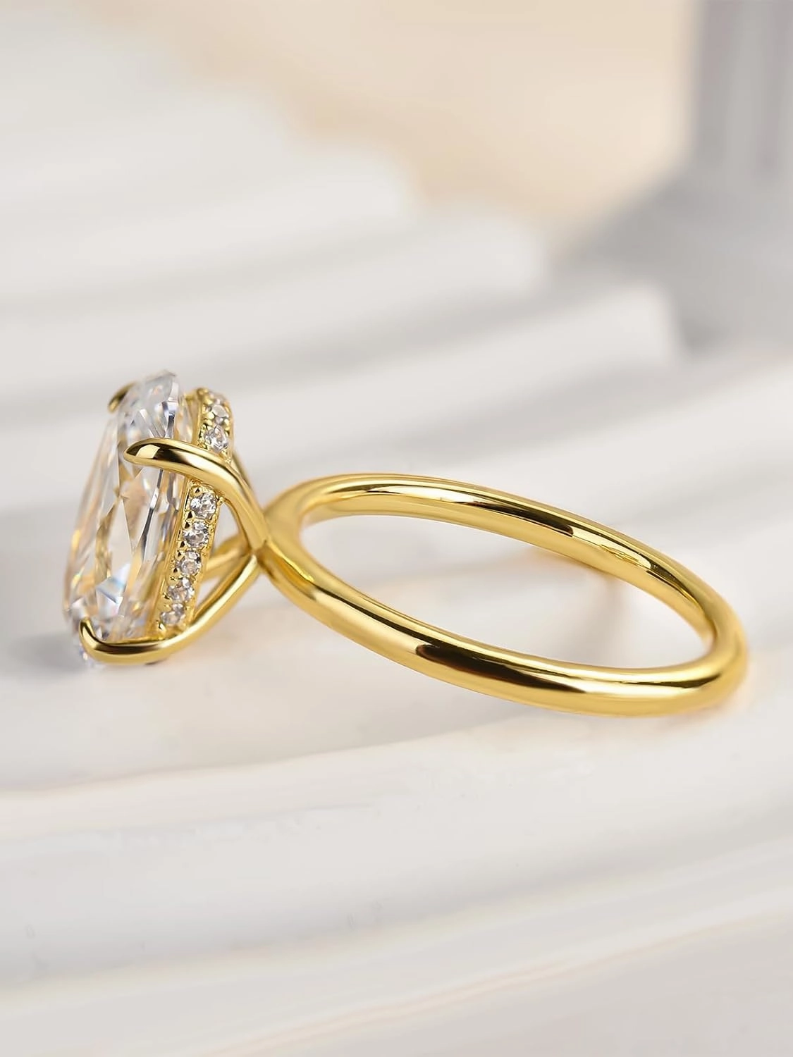 3.5 Carat Elongated Oval Cut Engagement Ring for Women Gold Plated 925 Sterling Silver Simulated Diamond Promise Ring