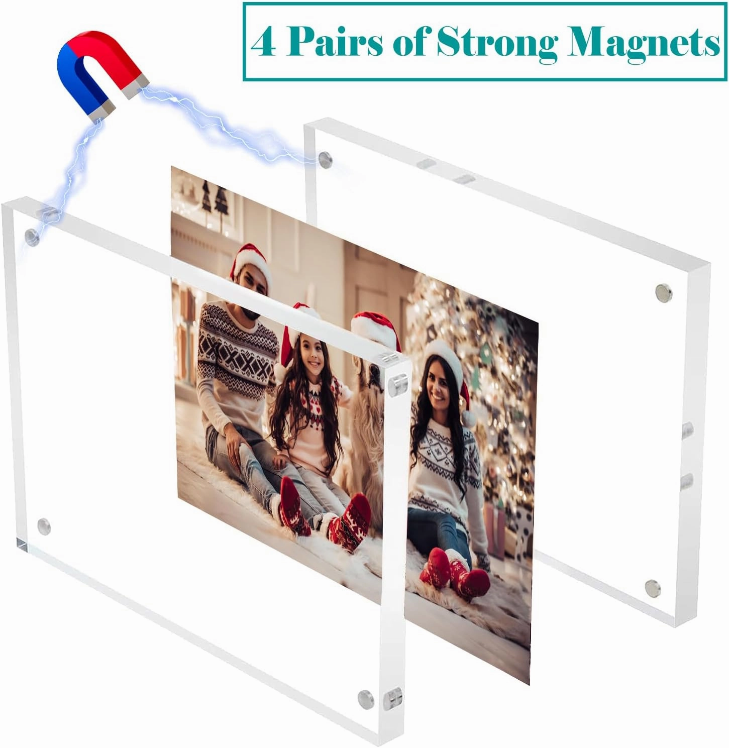 3 Packs 5x7 Inch Acrylic Picture Frames, 20mm Thickness Magnetic Photo Frame, Clear Freestanding Double Sided Frameless Transparent Tabletop Acrylic Frame Stand for Desktop Display