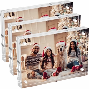 3 Packs 5x7 Inch Acrylic Picture Frames, 20mm Thickness Magnetic Photo Frame, Clear Freestanding Double Sided Frameless Transparent Tabletop Acrylic Frame Stand for Desktop Display