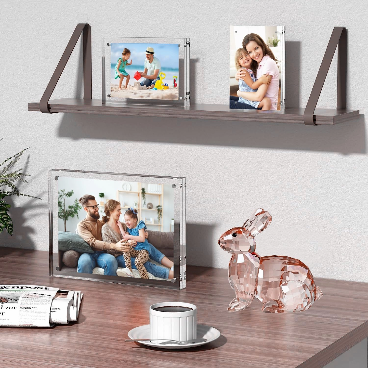 3 Packs 5x7 Inch Acrylic Picture Frames, 20mm Thickness Magnetic Photo Frame, Clear Freestanding Double Sided Frameless Transparent Tabletop Acrylic Frame Stand for Desktop Display