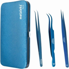 3 Pcs Russian Volume Japanese Stainless Steel Tweezers for Eyelash Extension (Blue Titanium Coated.)