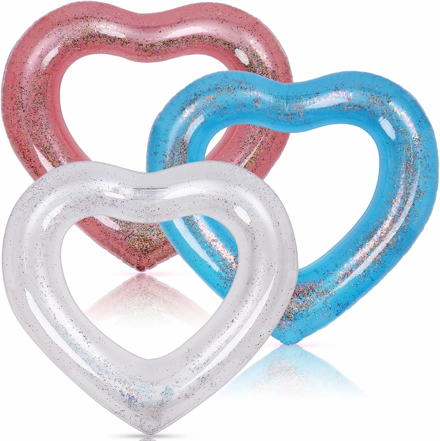3 Pieces Inflatable Heart Pool Float, Glitter Inflatable Swim Rings Bachelorette Party Pool Float Tube, Heart Shaped Summer Swimming Ring, Water Beach Party for Adults ﻿ ﻿